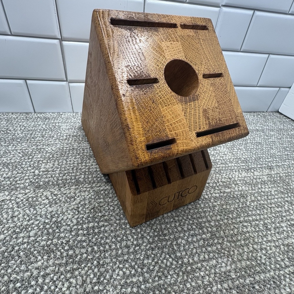 Cutco Knife Block 12 Slot Plus Sharpener Slot Cherry Color Heavy Wooden Kitchen